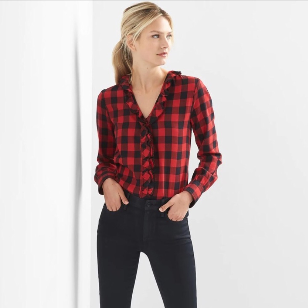 GAP Ruffled Buffalo Check Flannel Button Up Shirt